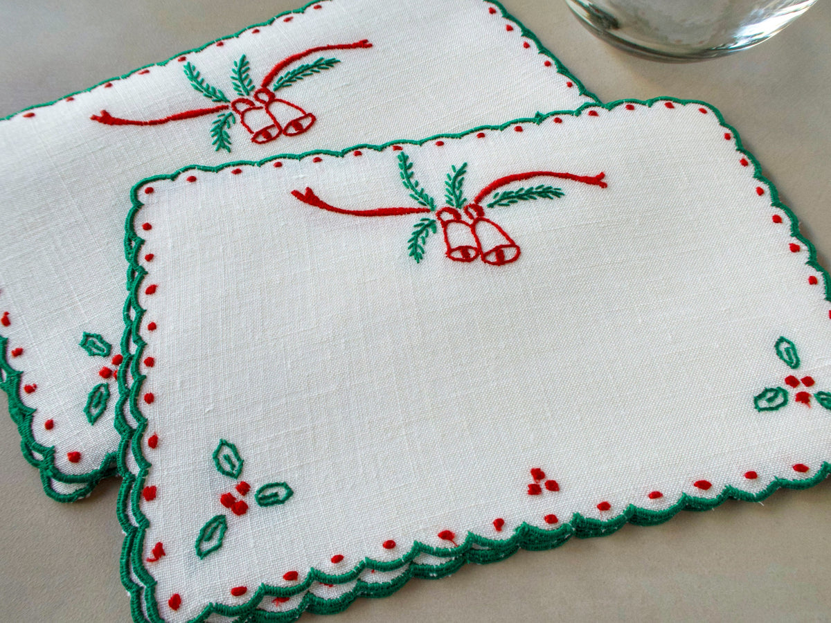 Christmas Bells Vintage Madeira Cocktail Napkins, Set of 8
