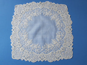 Antique Dense French Whitework Lace Handkerchief