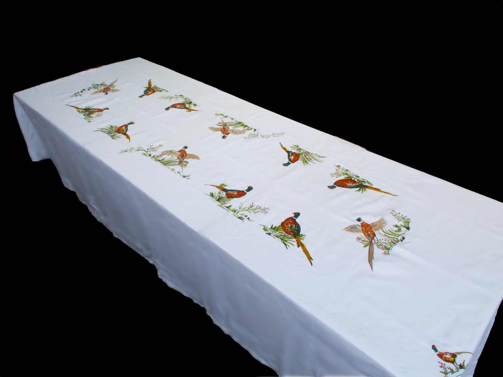Vintage D Porthault Pheasants 148" Oval Tablecloth & 12 Napkins