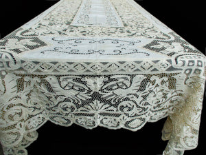 Birds Vintage Needle Lace & Linen Tablecloth