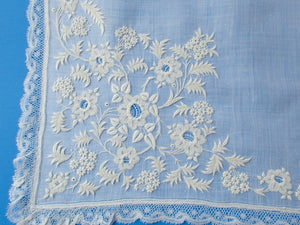 Antique French Whitework Lace Handkerchief