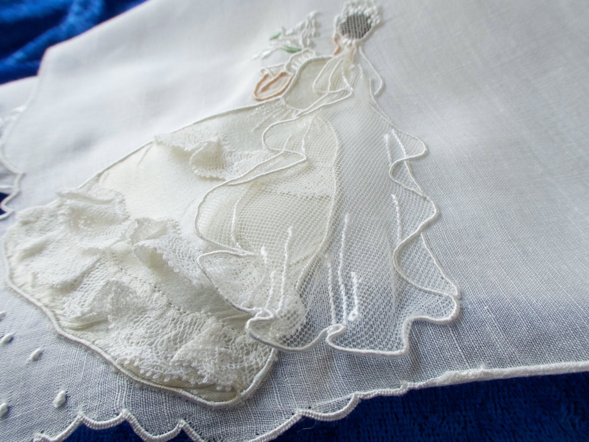 Rare Vintage Madeira Bride Lace Veil Handkerchief