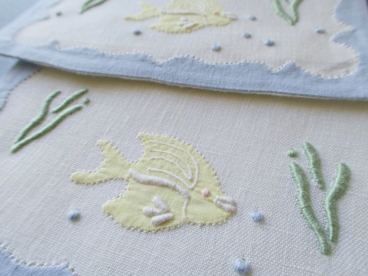 Yellow Fish Vintage Madeira Linen Cocktail Napkins, Set of 6