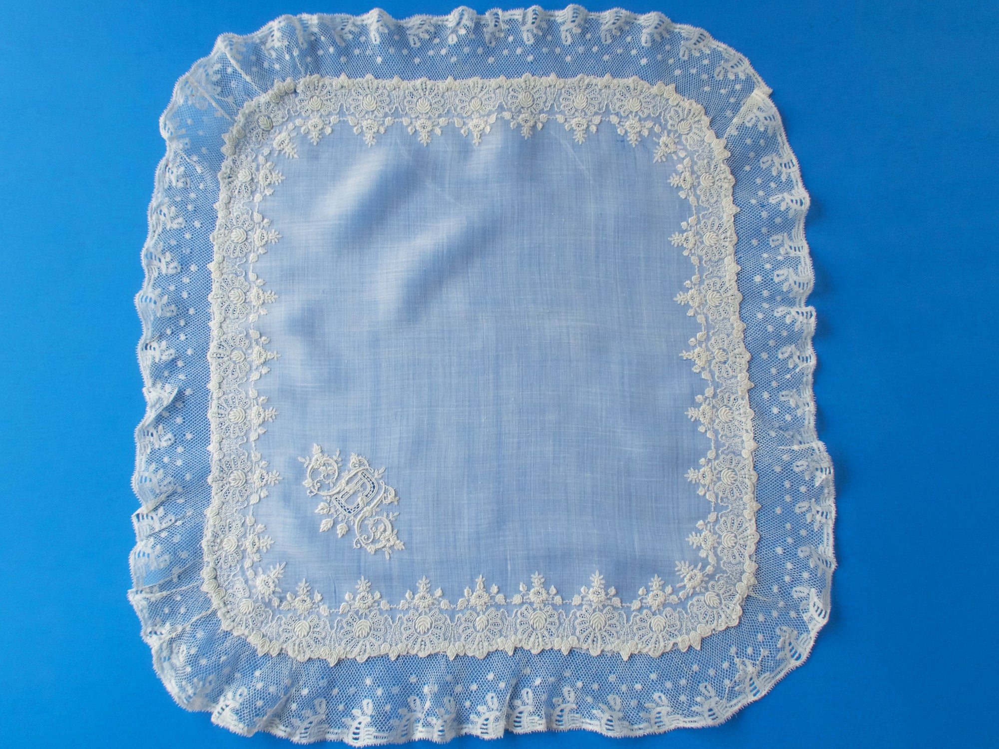 Antique 19th Century Whitework Lace Handkerchief