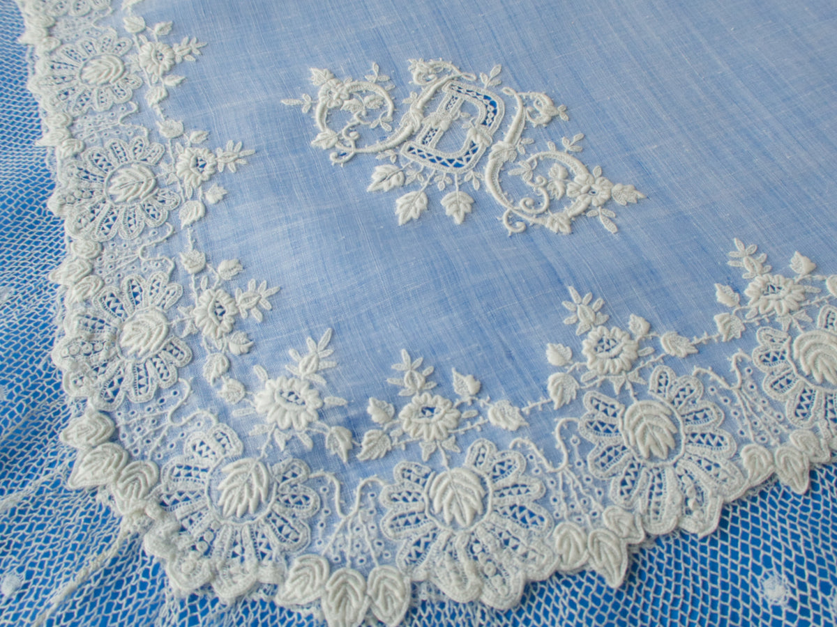 Antique 19th Century Whitework Lace Handkerchief