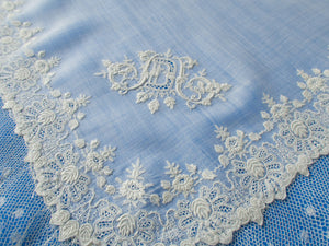 Antique 19th Century Whitework Lace Handkerchief