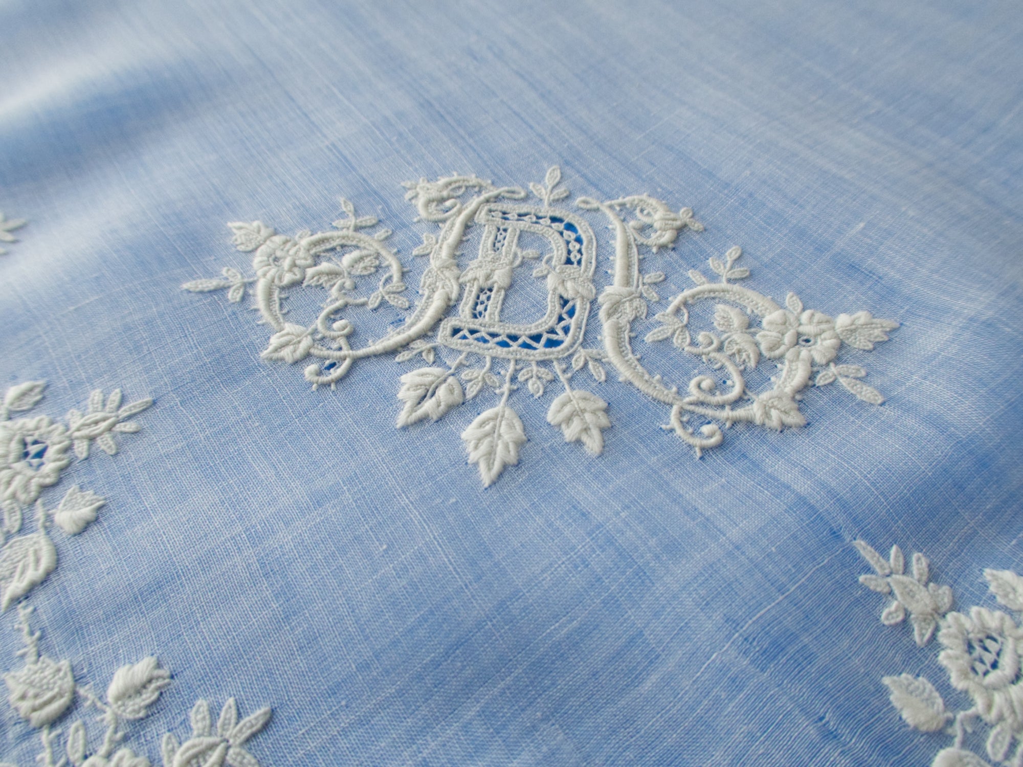 Antique 19th Century Whitework Lace Handkerchief