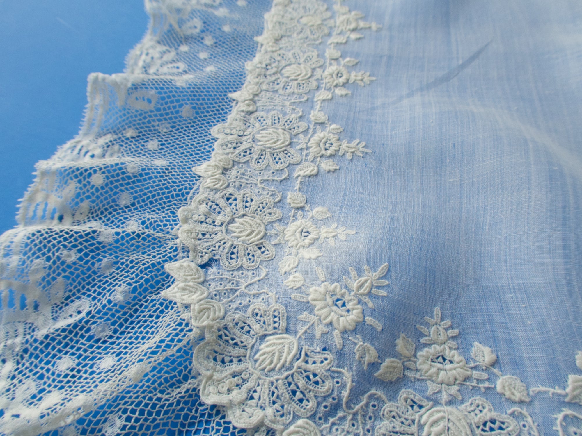 Antique 19th Century Whitework Lace Handkerchief