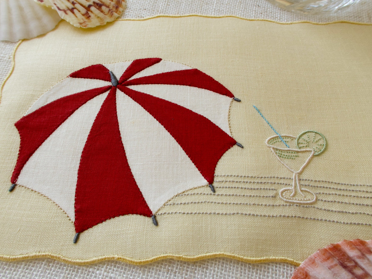 Beach Umbrella &amp; Martini, Vintage Madeira Cocktail Napkins, Set of 8