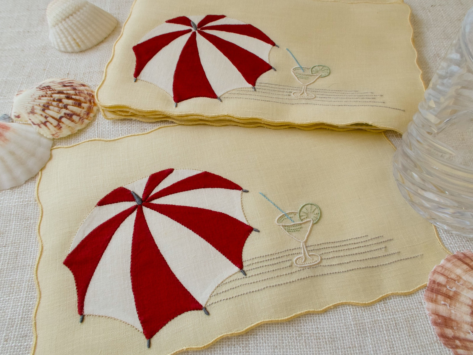 Beach Umbrella & Martini, Vintage Madeira Cocktail Napkins, Set of 8