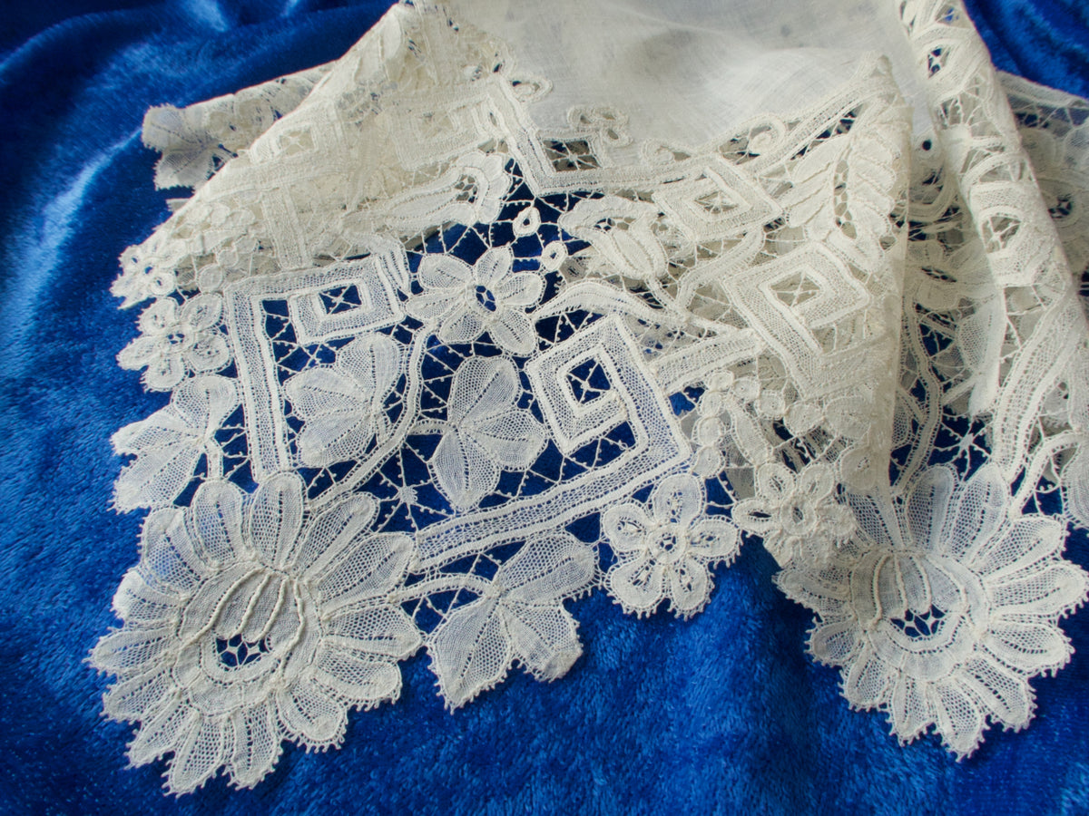 Antique Brussels Lace Handkerchief w/ Provenance