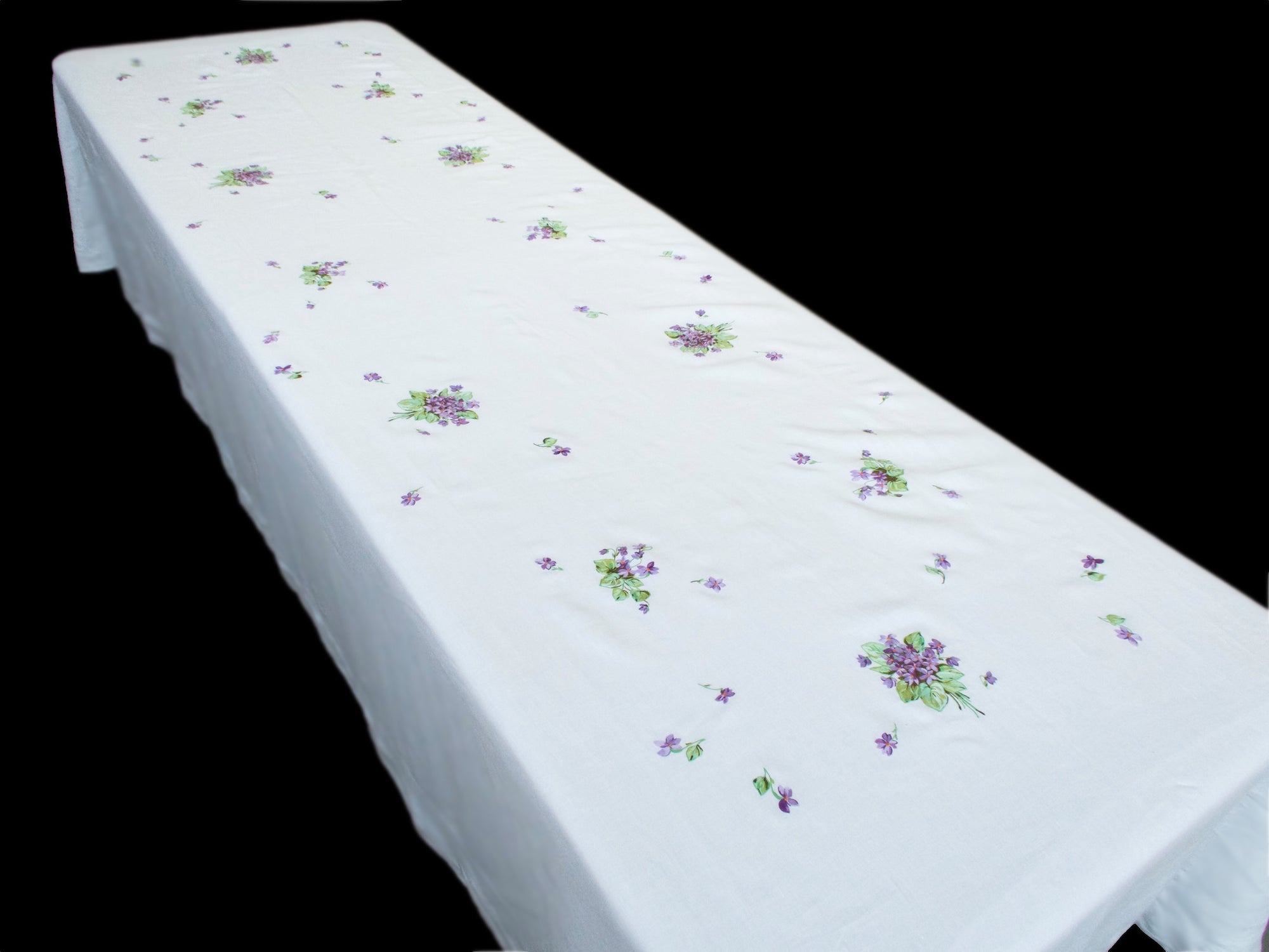 Vintage D Porthault Violets 135" Oval Tablecloth & 12 Napkins