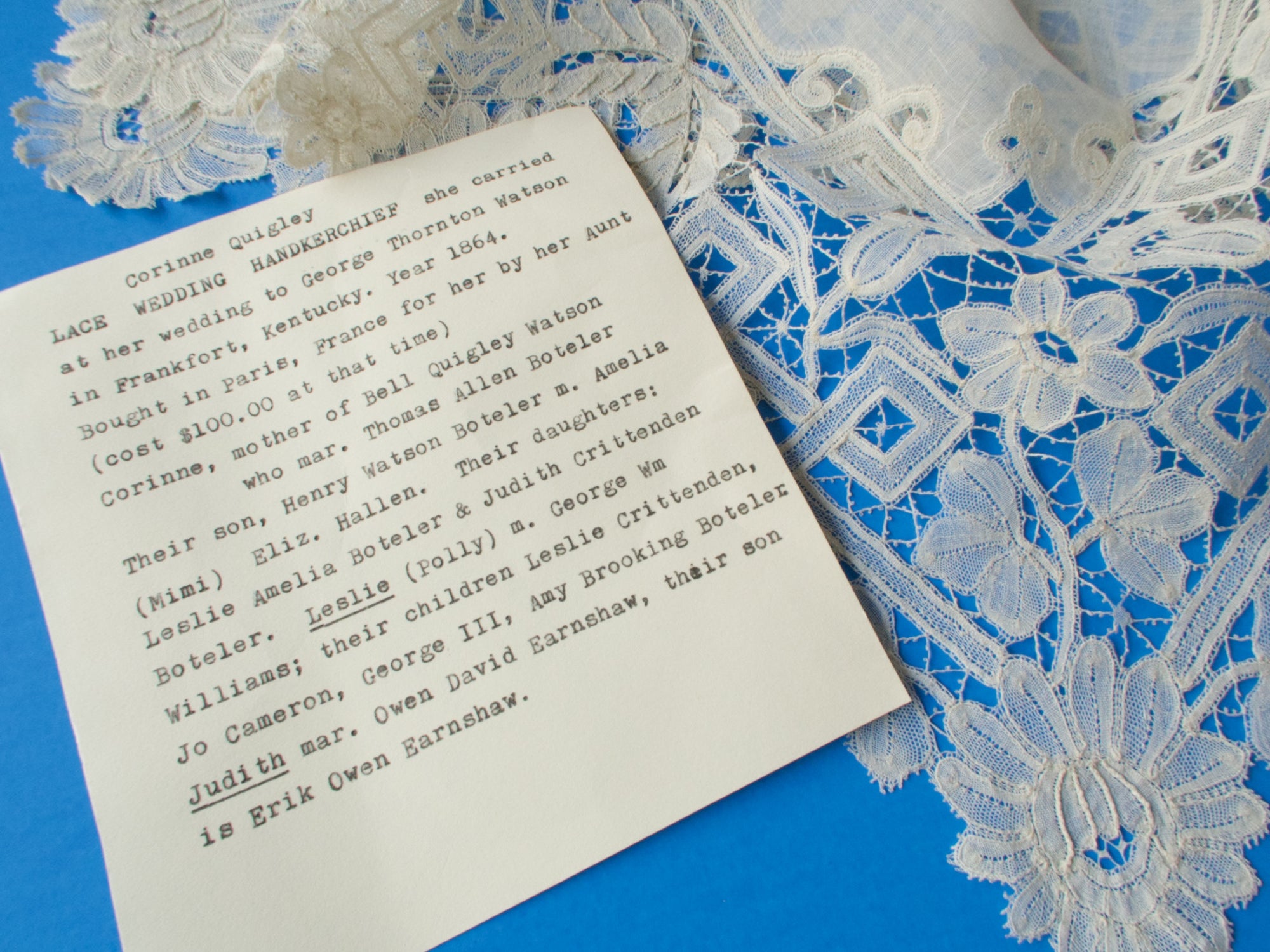 Antique Brussels Lace Handkerchief w/ Provenance