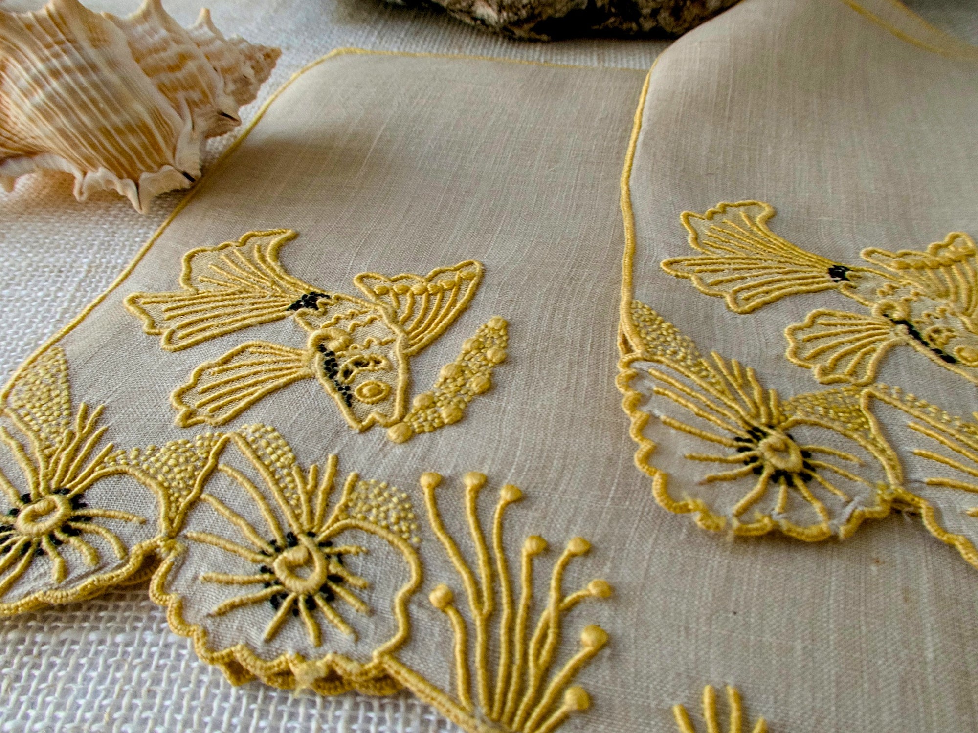 "Tropical Fish" in Yellow Vintage Marghab Cocktail Napkins, Set of 6