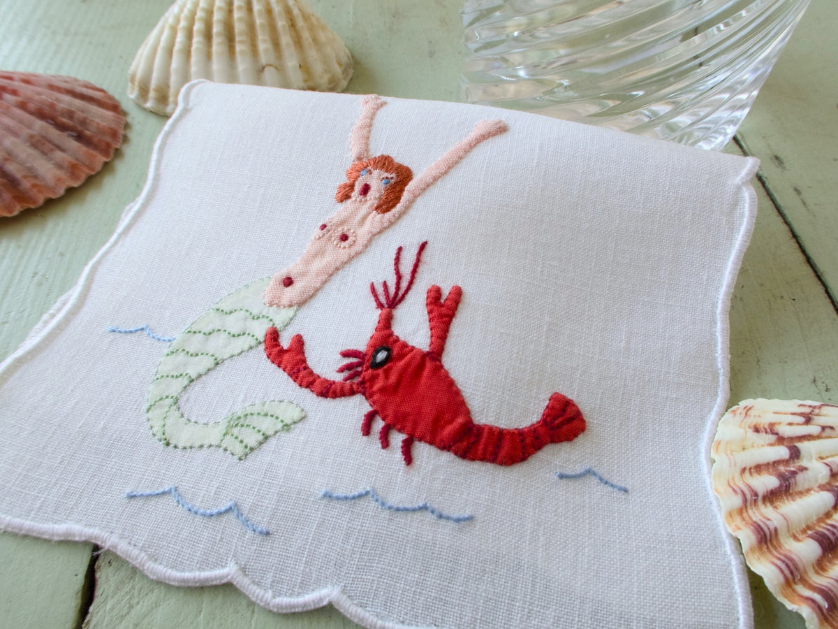 Mermaids &amp; Sea Creatures, Vintage Madeira Cocktail Napkins, Set of 8