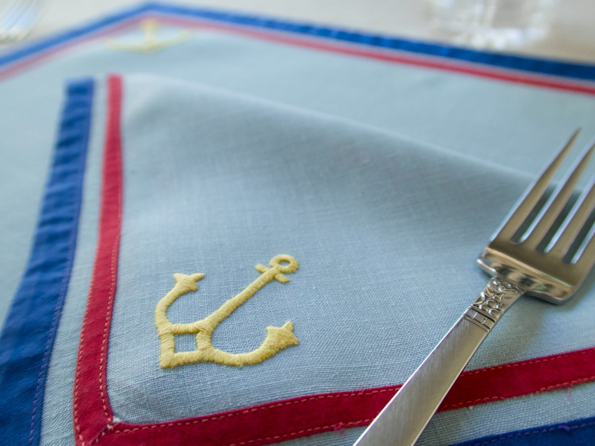 Anchors Vintage Nautical Theme Linen Placemat Set for 4