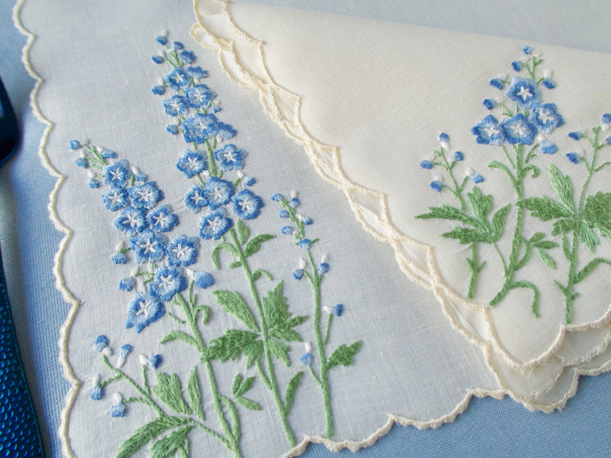 Delphiniums Vintage Madeira Linen 16pc Placemat Set for 8