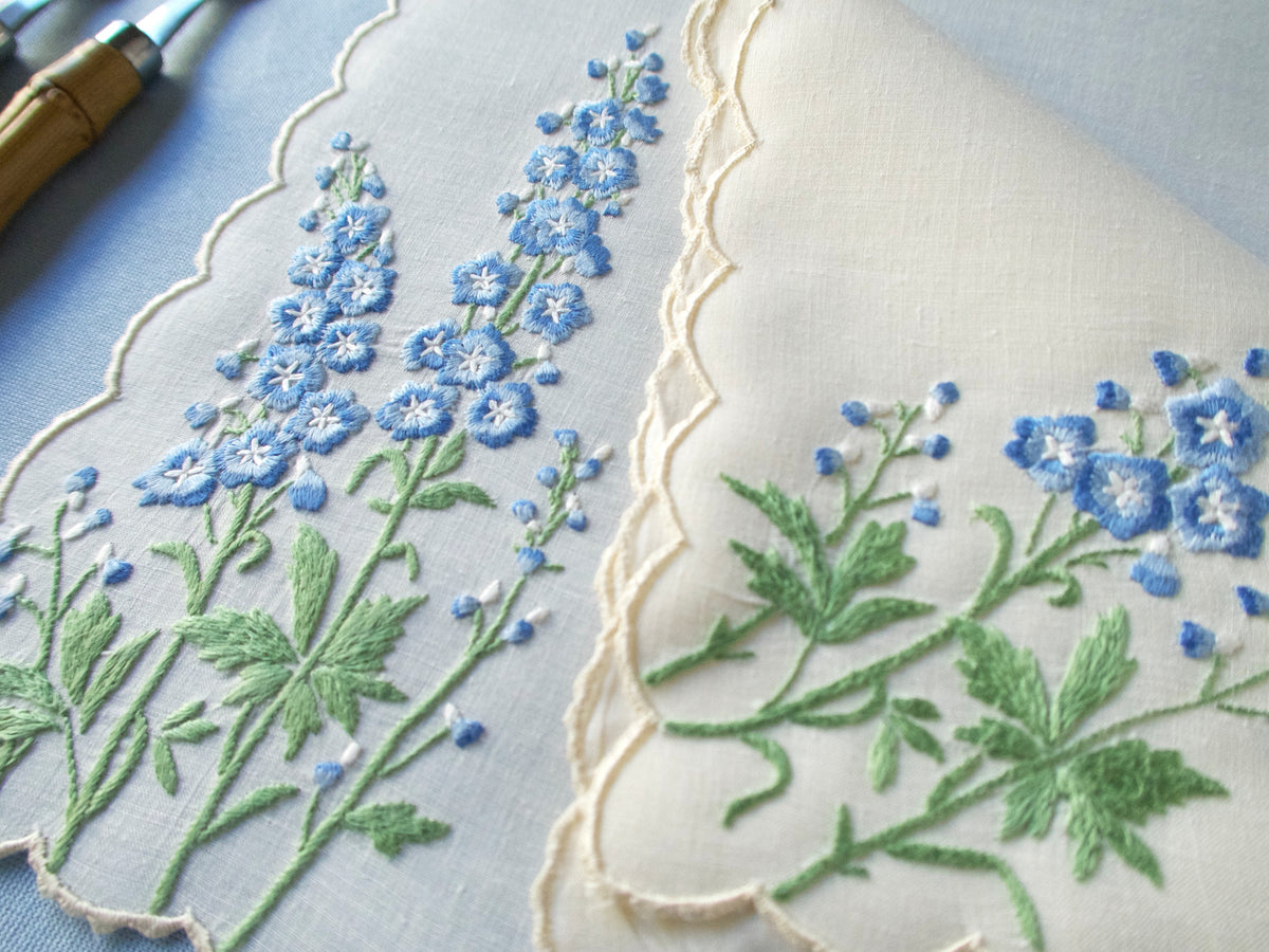 Delphiniums Vintage Madeira Linen 16pc Placemat Set for 8