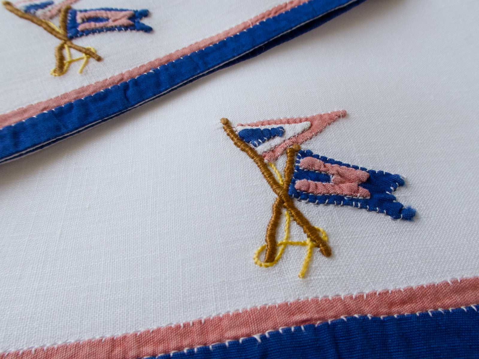 Nautical Pennants Vintage Linen Cocktail Napkins, Set of 8