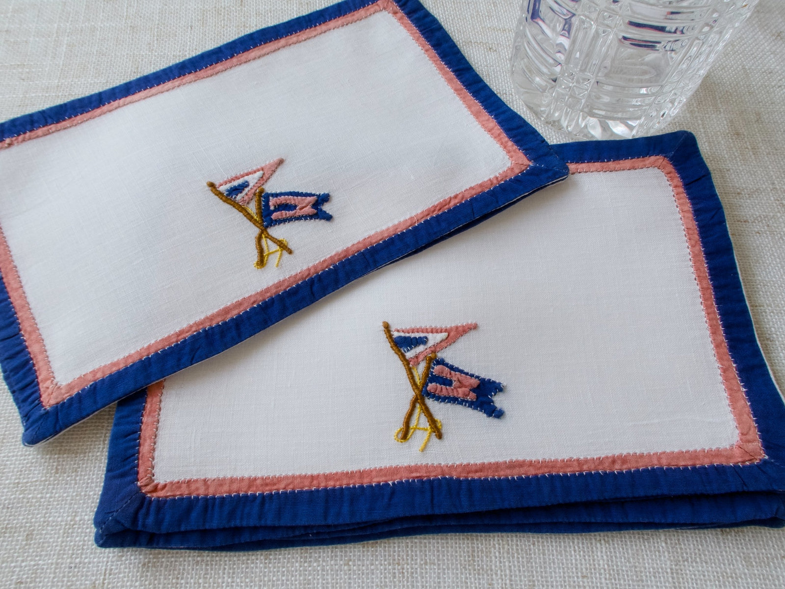 Nautical Pennants Vintage Linen Cocktail Napkins, Set of 8