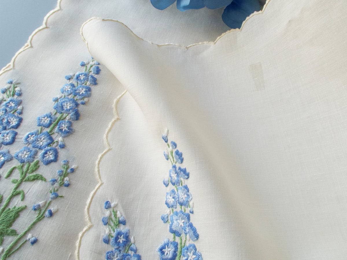 Delphiniums Vintage Madeira Linen 16pc Placemat Set for 8