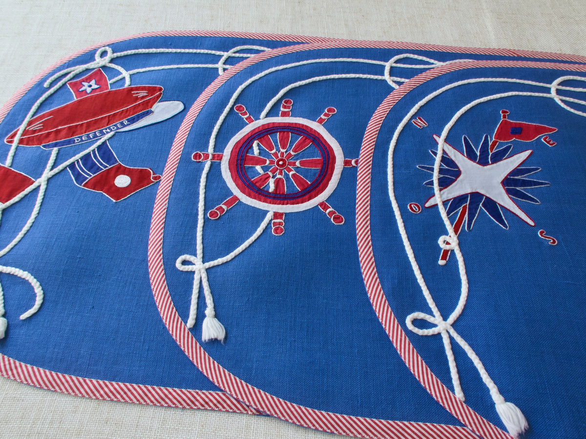 Striking Nautical Placemats - Set of 8 Vintage French Hand Embroidered Linens