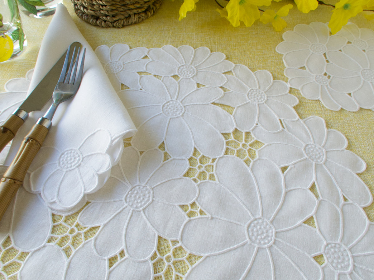 Flowers in Richelieu Vintage Madeira Round 24pc Placemat Set for 8