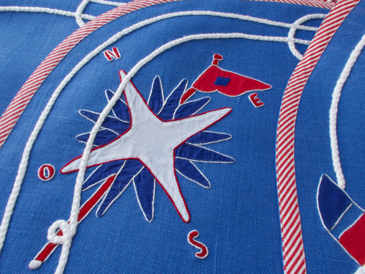 Striking Nautical Placemats - Set of 8 Vintage French Hand Embroidered Linens