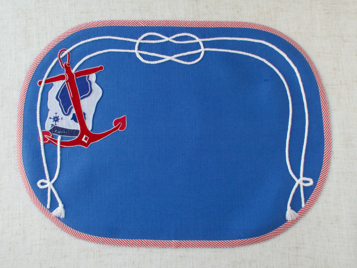 Striking Nautical Placemats - Set of 8 Vintage French Hand Embroidered Linens