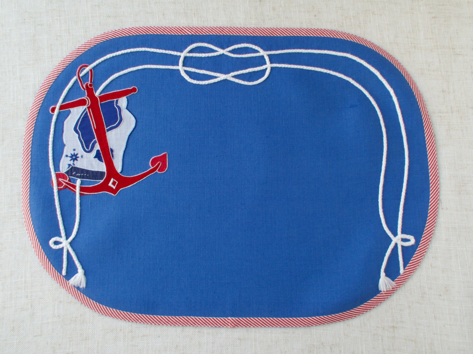 Striking Nautical Placemats - Set of 8 Vintage French Hand Embroidered Linens