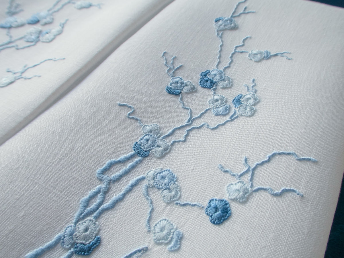 Embroidered Anemones Vintage Madeira Guest Towels, Set of 3