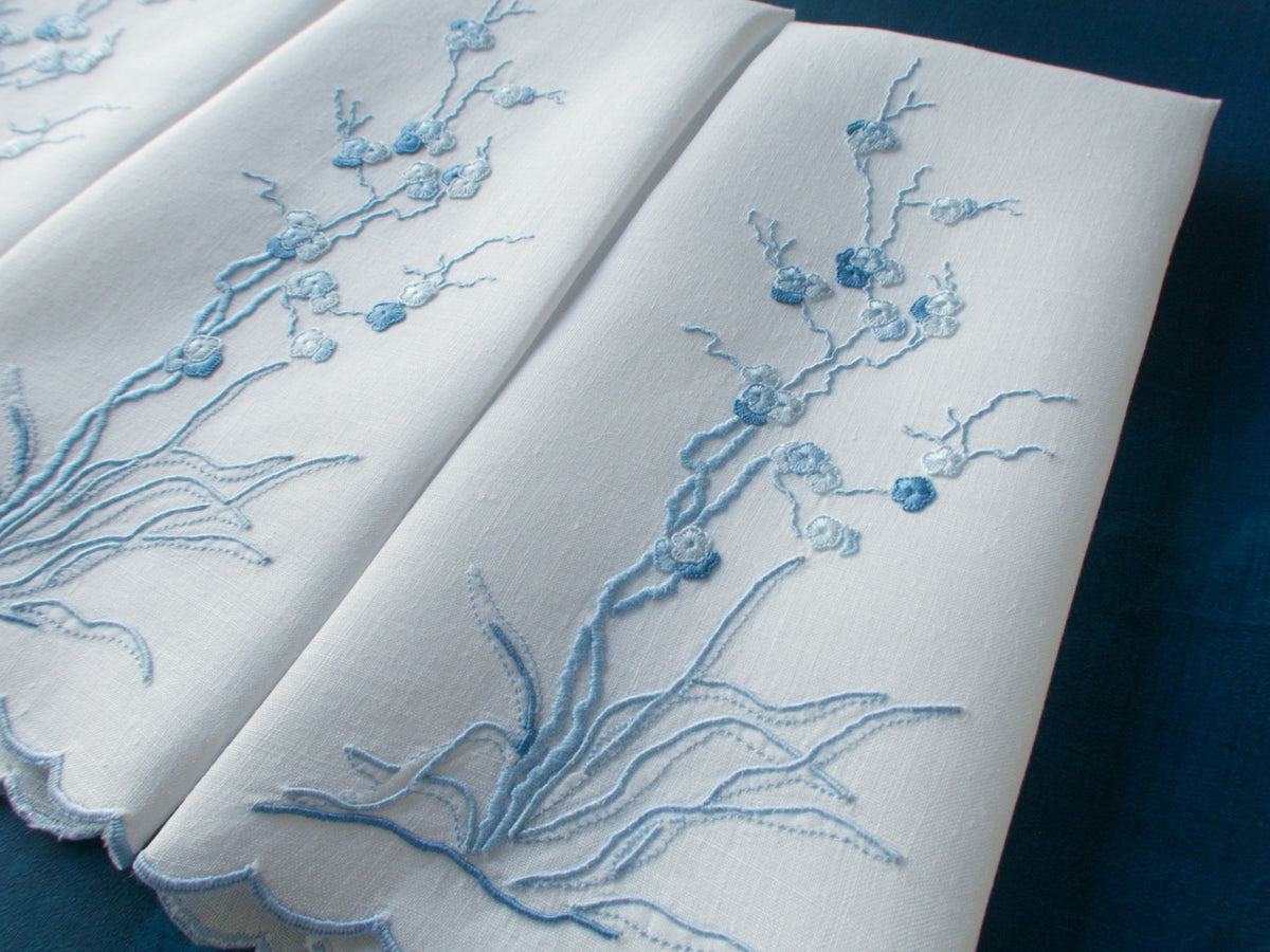Embroidered Anemones Vintage Madeira Guest Towels, Set of 3