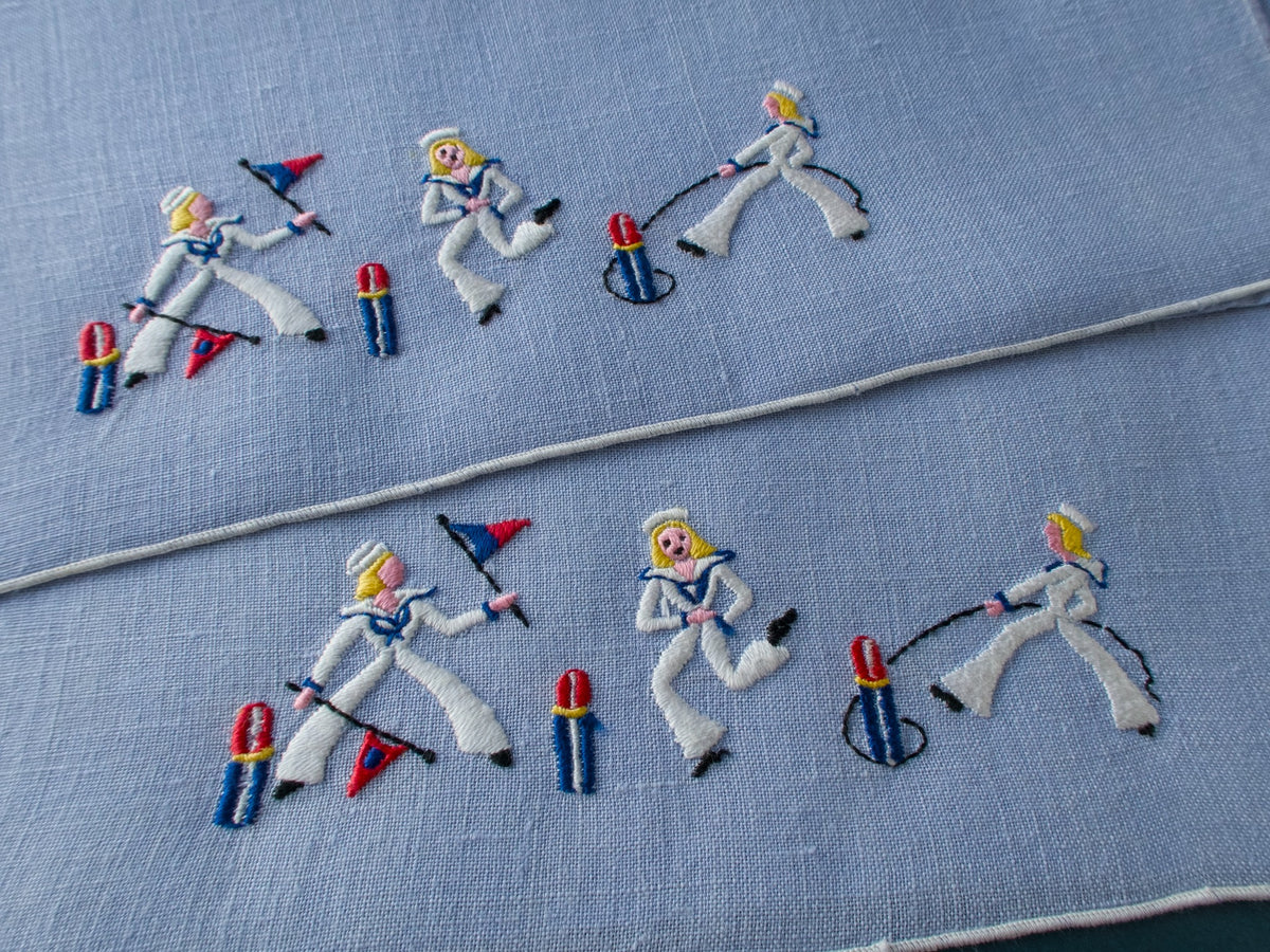 Sailor Girls Vintage Midcentury Guest Towels, Set of 2