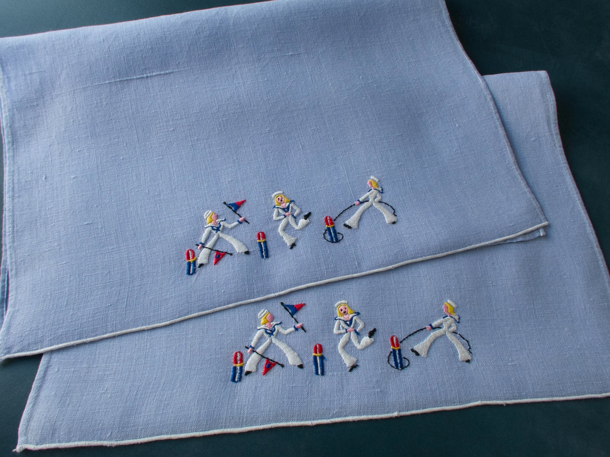 Sailor Girls Vintage Midcentury Guest Towels, Set of 2