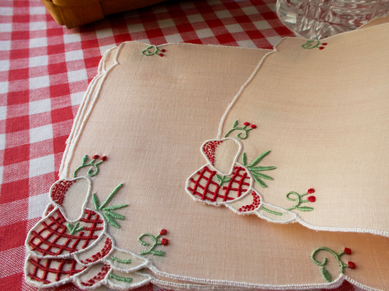 Picnic Fruits in Red Vintage Madeira Cocktail Napkins, Set of 6