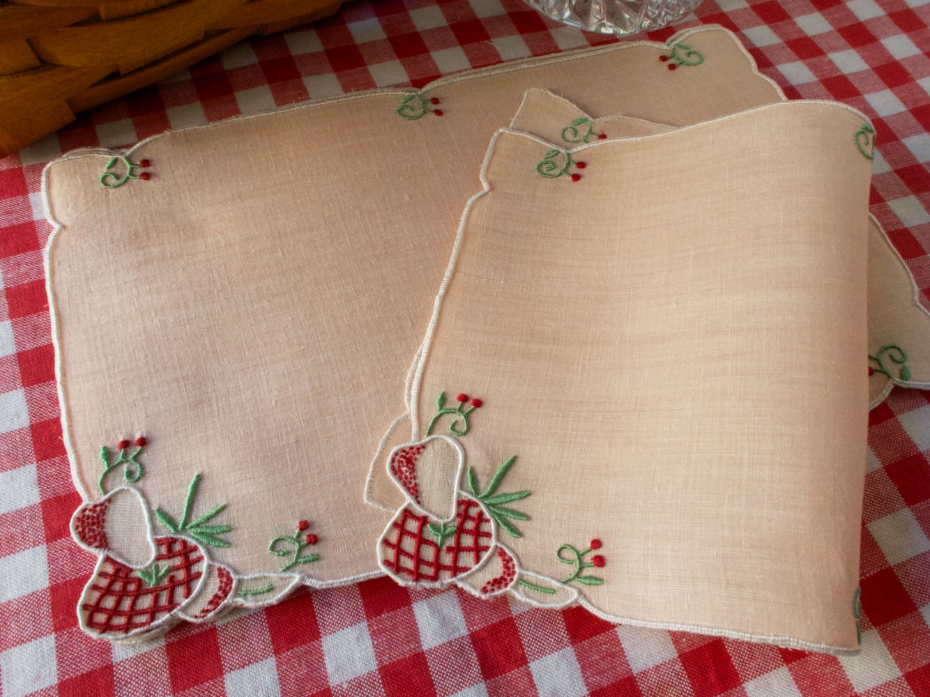 Picnic Fruits in Red Vintage Madeira Cocktail Napkins, Set of 6