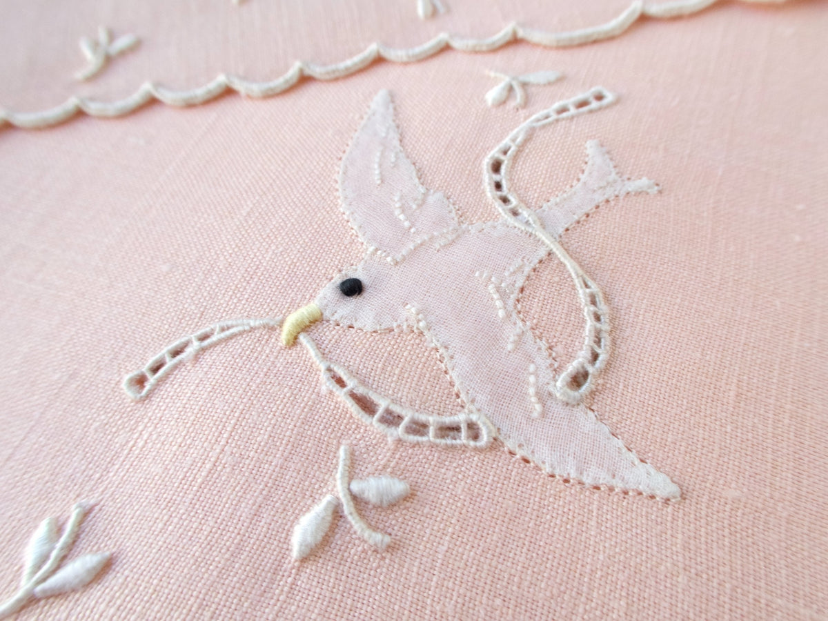 Doves &amp; Ribbons Vintage Madeira Linen Cocktail Napkins, Set of 6