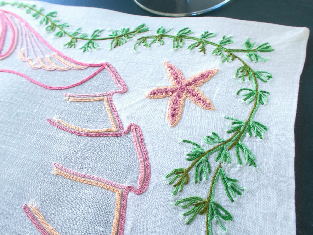 Starfish &amp; Shells in Vintage French Beauvais Embroidery 16pc Placemat Set for 8