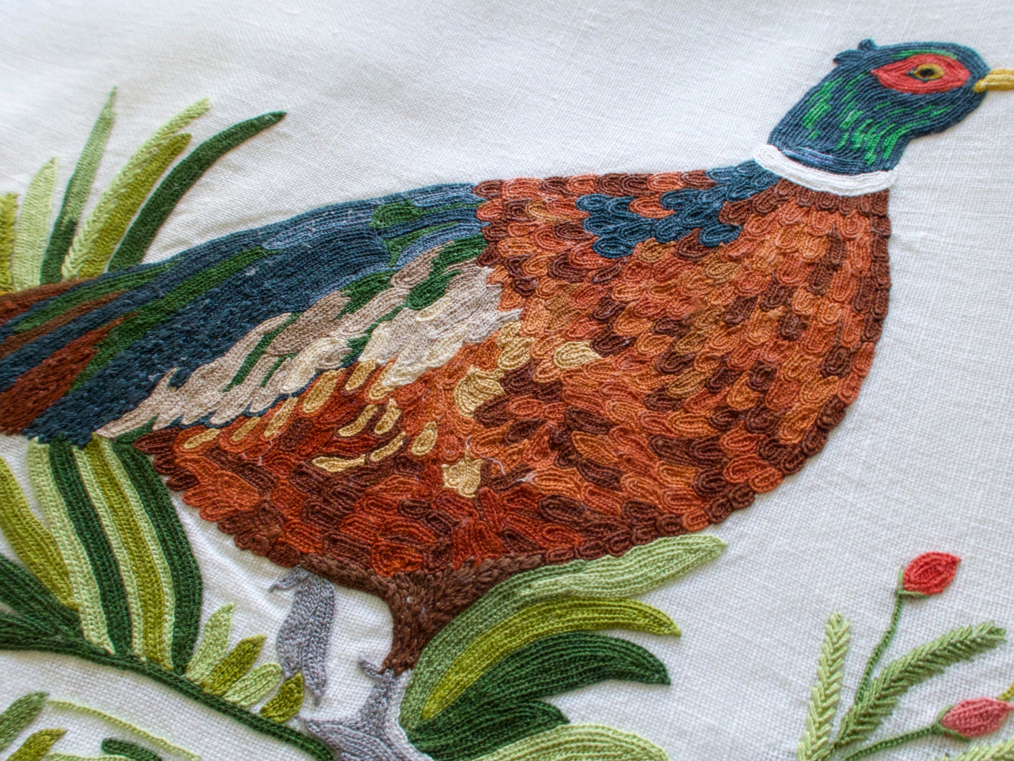 Vintage D Porthault Pheasants 148" Oval Tablecloth & 12 Napkins