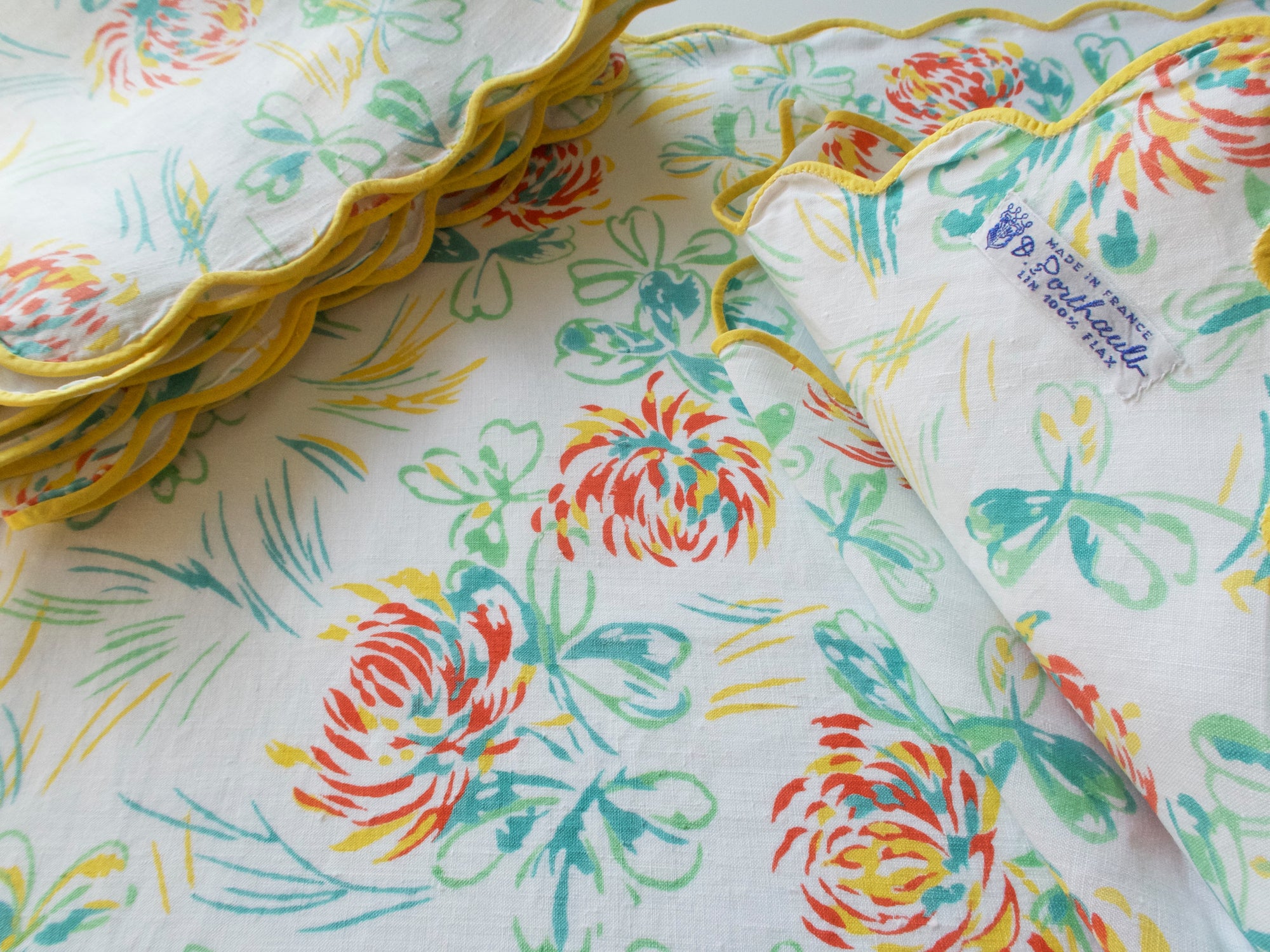 Vintage D Porthault Floral Linen Table Napkins, Set of 12