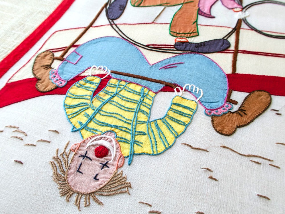 Vintage Italian Circus Placemats, Hand Embroidered, Set of 8