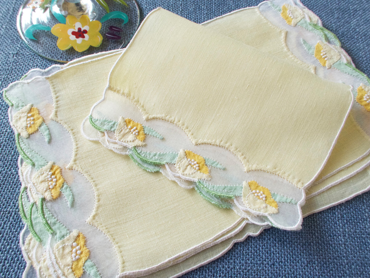 Yellow Flowers Vintage Madeira Cocktail Napkins, Set of 6