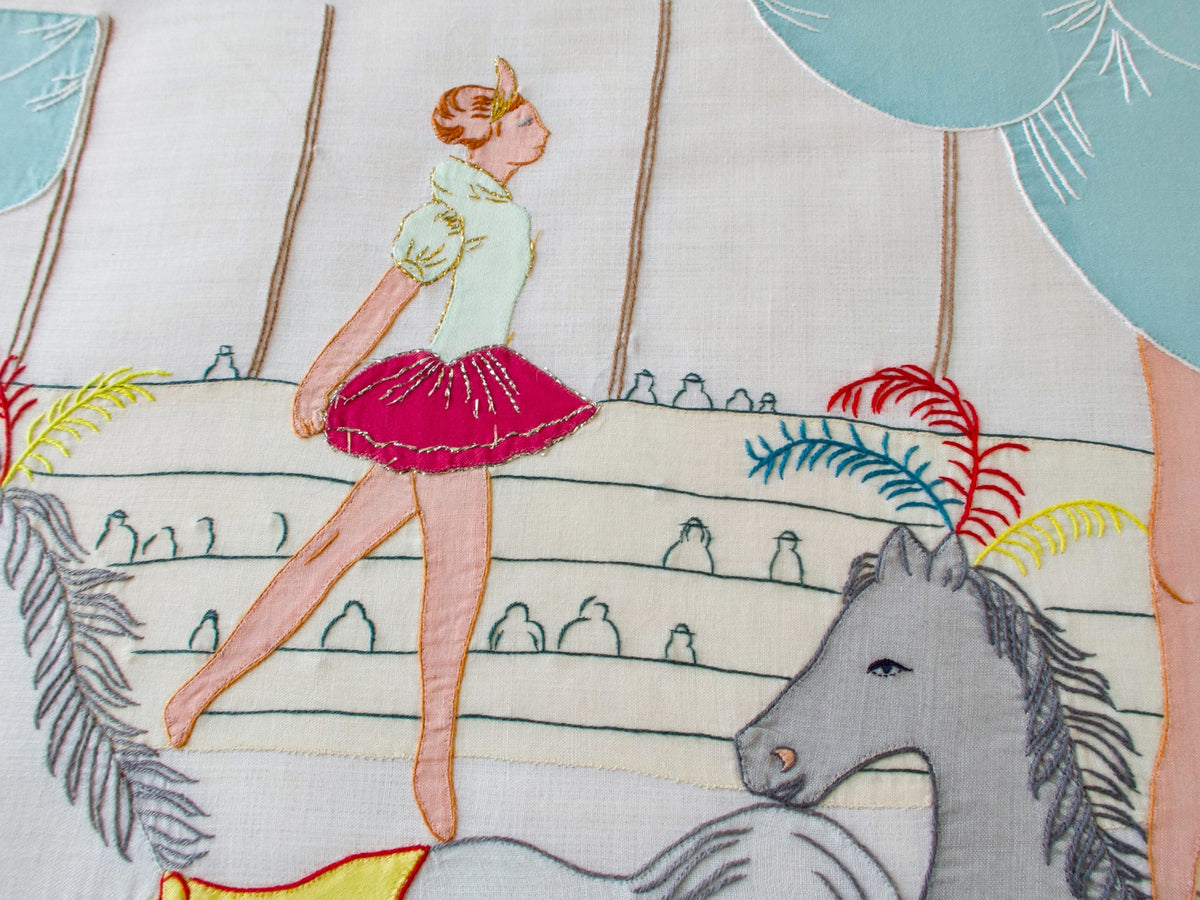 Vintage Italian Circus Placemats, Hand Embroidered, Set of 8