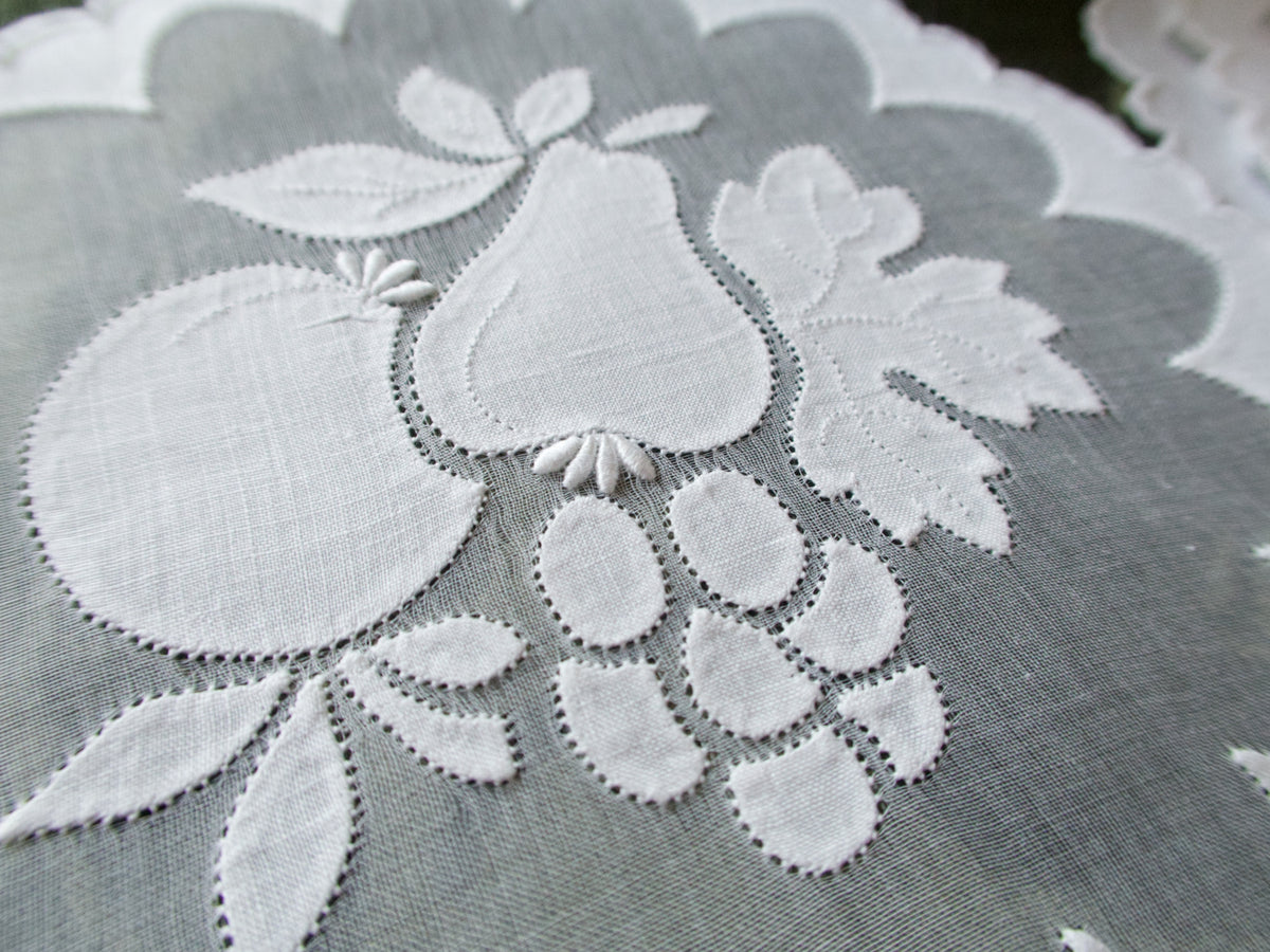 Fruits in Whitework Vintage Madeira Cocktail Rounds Napkins, Set of 6