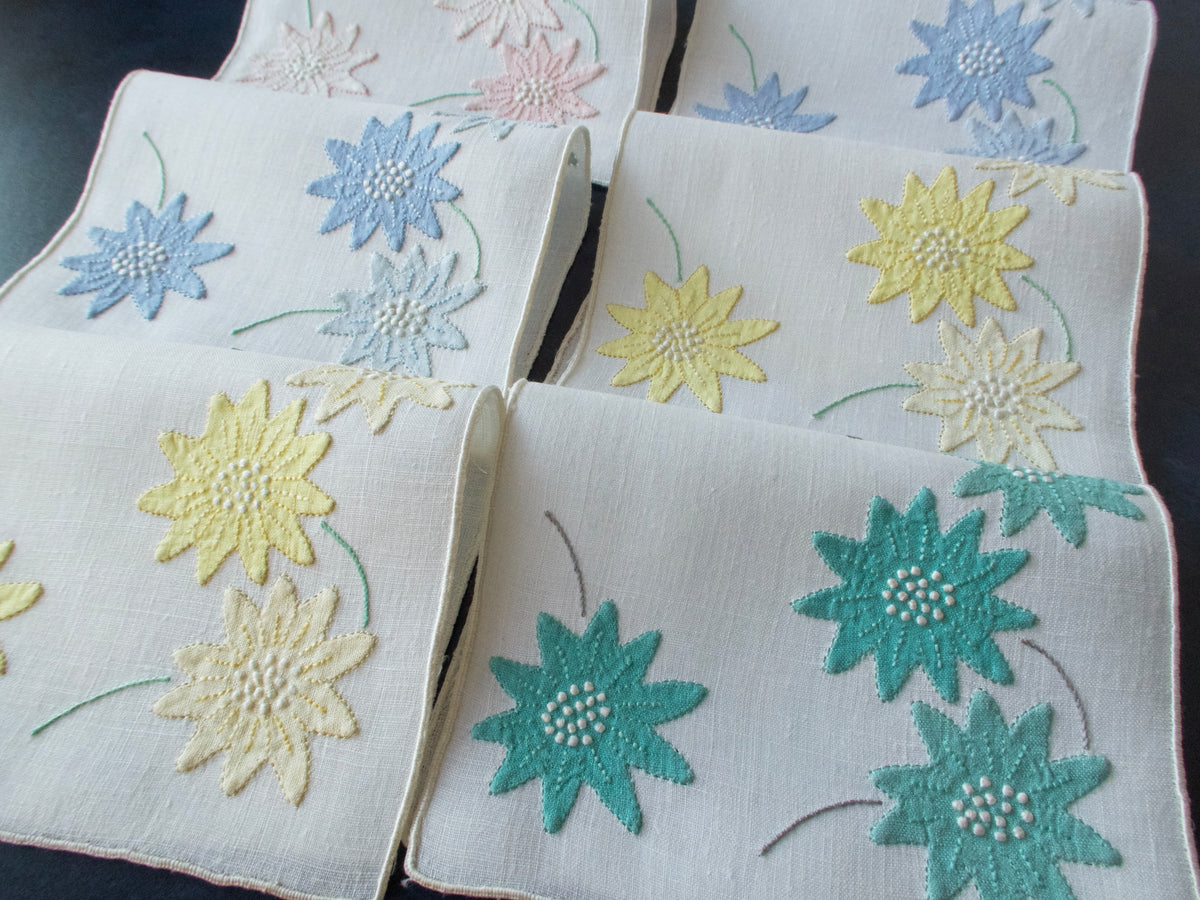 Mid Century Modern Flowers Vintage Madeira Cocktail Napkins, Set of 6