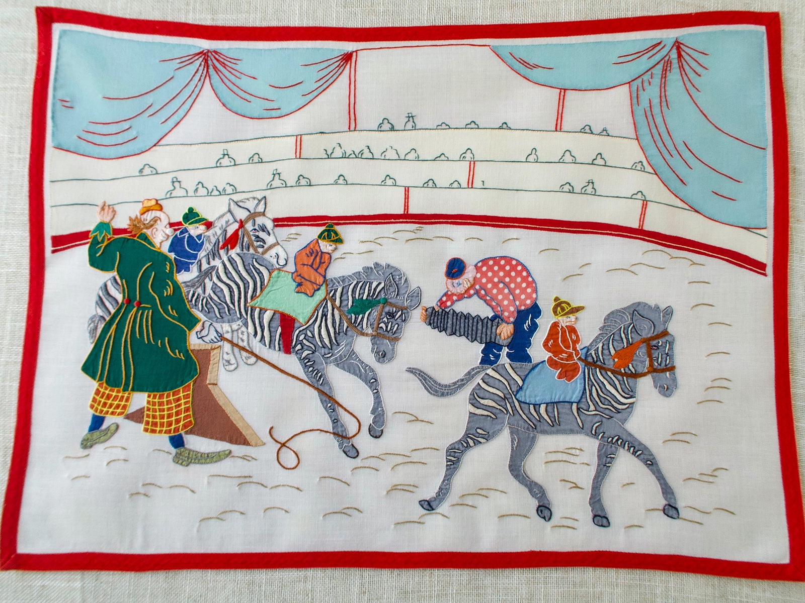 Vintage Italian Circus Placemats, Hand Embroidered, Set of 8