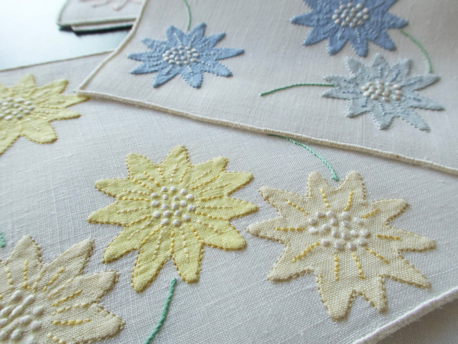 Mid Century Modern Flowers Vintage Madeira Cocktail Napkins, Set of 6