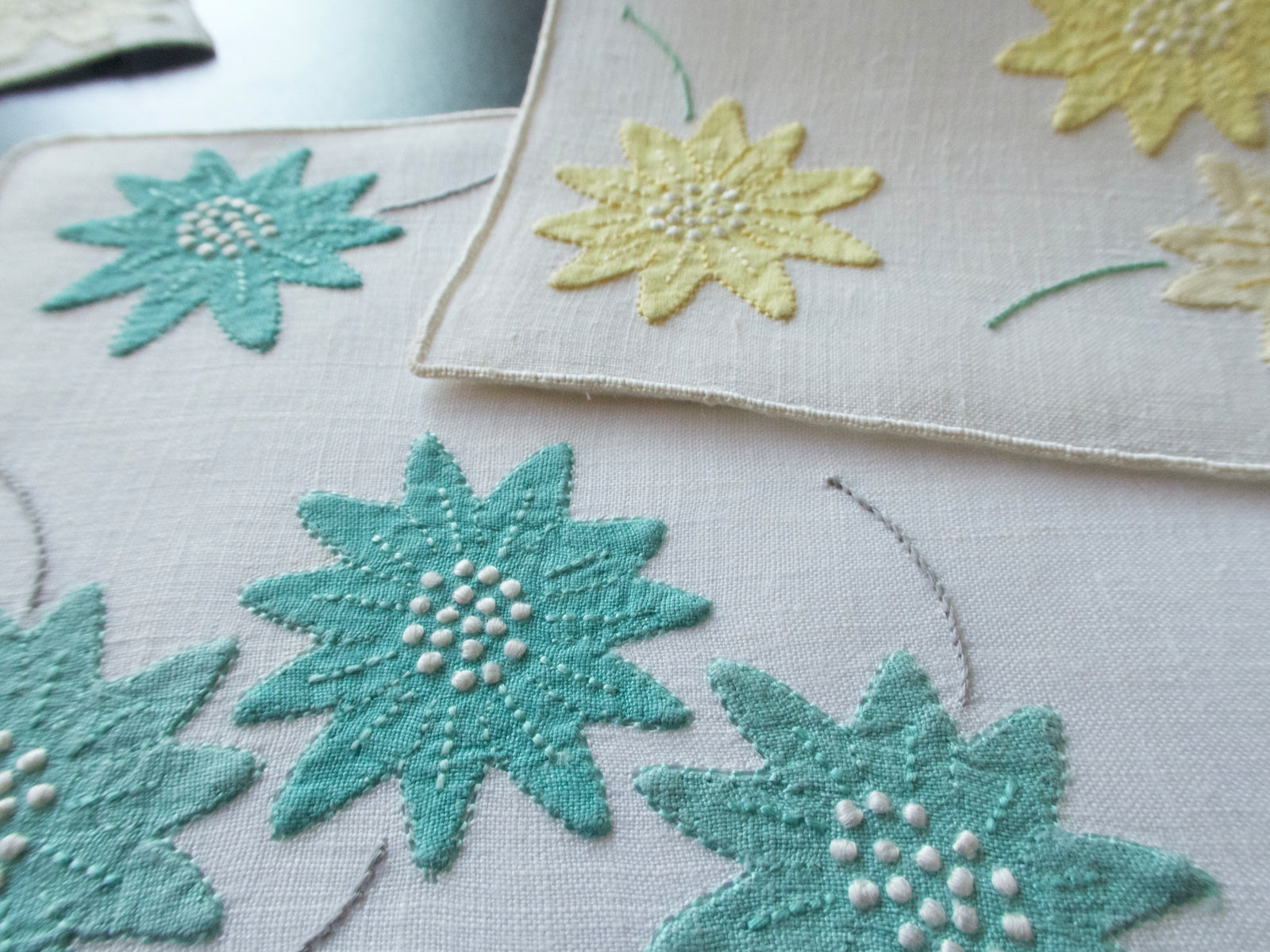 Mid Century Modern Flowers Vintage Madeira Cocktail Napkins, Set of 6