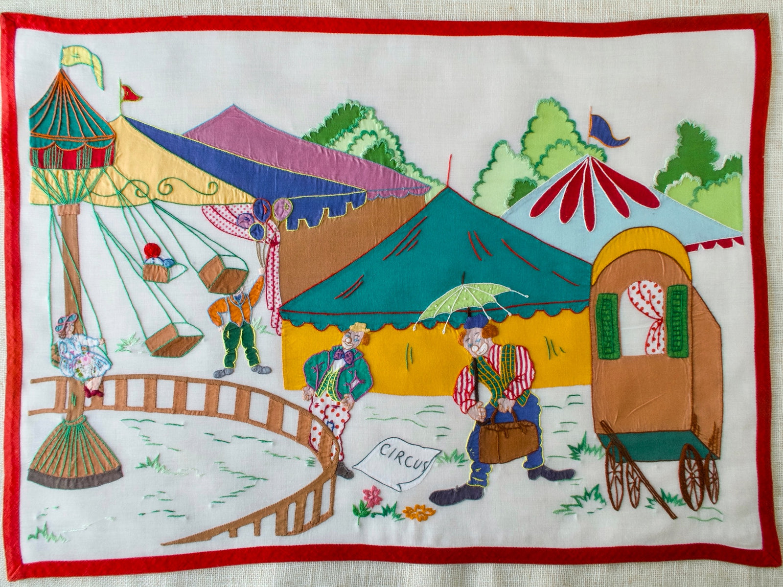 Vintage Italian Circus Placemats, Hand Embroidered, Set of 8