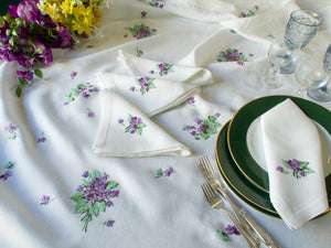 Vintage D Porthault Violets 135" Oval Tablecloth & 12 Napkins